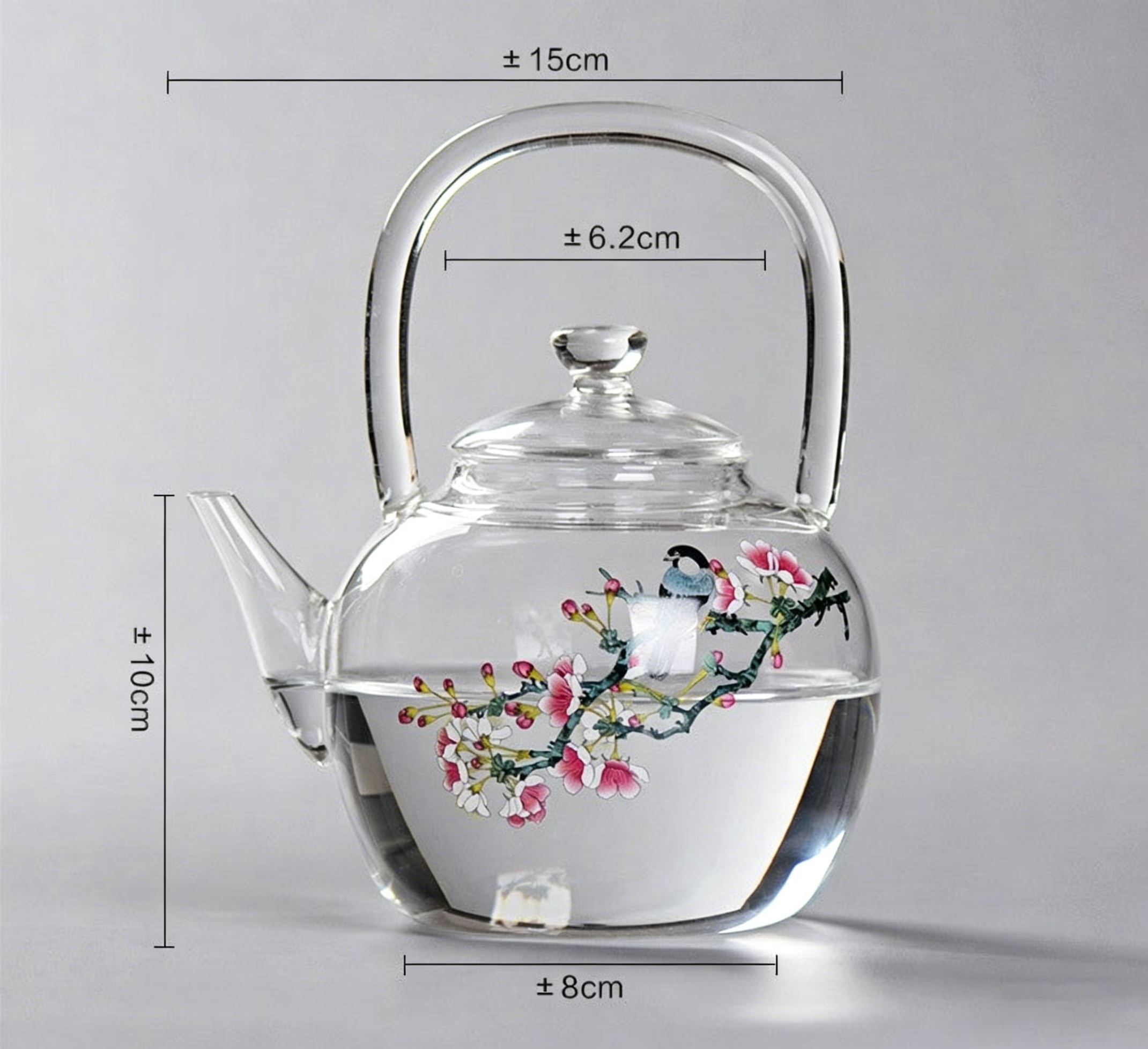 Magpie And Peach Blossom Glass Teapot