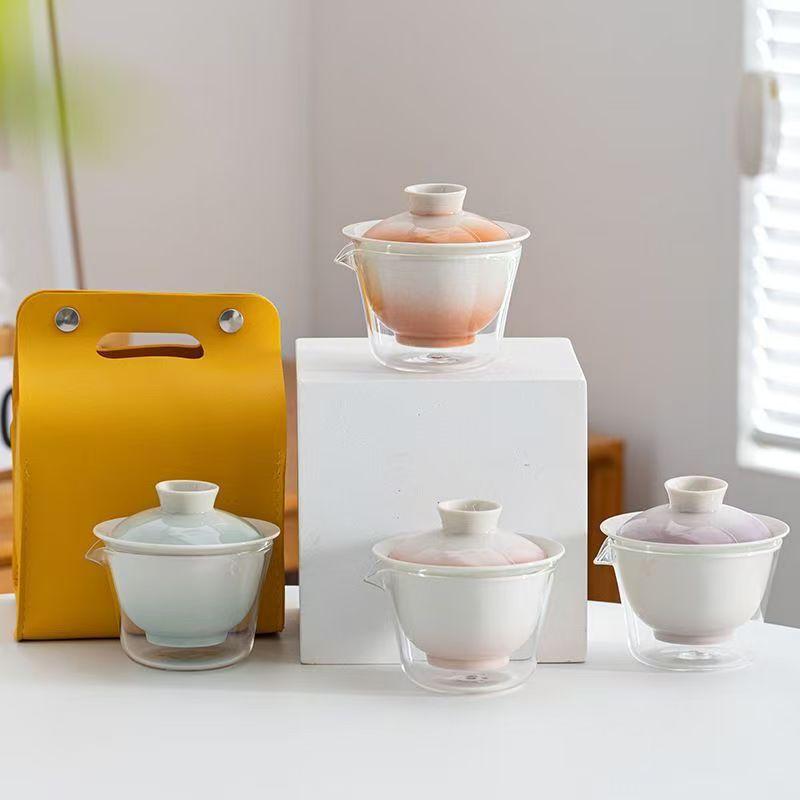 Gradient Glaze Travel Gaiwan Set – Portable Porcelain Tea Set