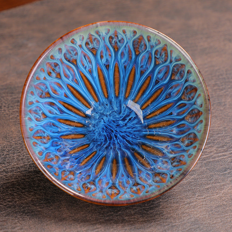 Kiln-Changed Glaze Tea Cup – Handcrafted Ceramic Gongfu Tea Cups with Metallic Inlay