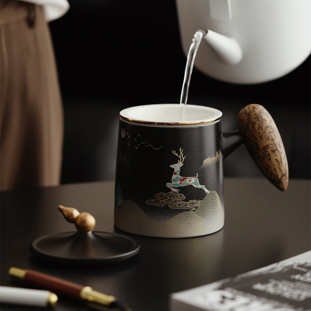 Moon Night Deer Chinese Tea Cup With Infuser
