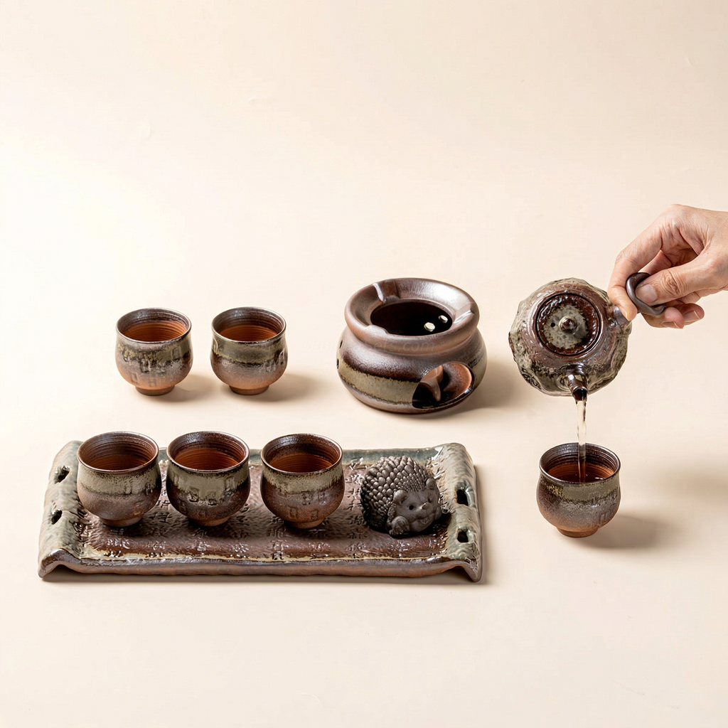Coarse Pottery Chai Kiln Green Glaze Chinese Tea Set