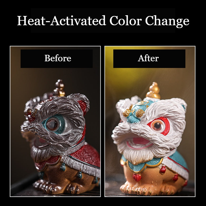 Color-Changing Lion Dance Tea Pet – Pair in Gift Box, Guochao Style