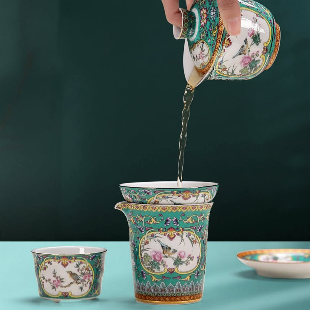 Enamel Porcelain Four Seasons Tea Set