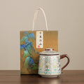 Ru Kiln Dunhuang Office Mug – Ceramic Chinese Tea Cup with Lid & Infuser, Gift Box Included
