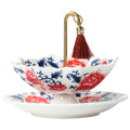 Blue and White Porcelain Umbrella Tea Strainer with Matching Saucer