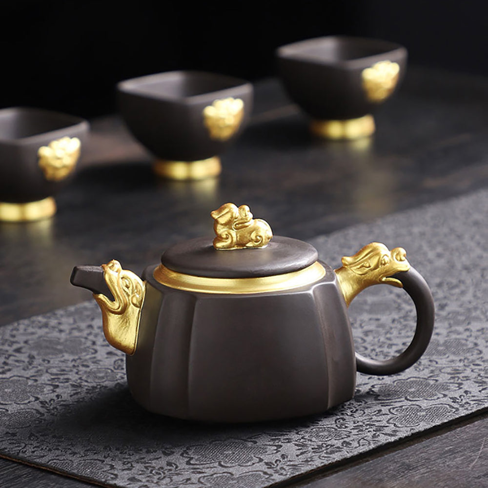 Purple Clay Black Gold Dragon Chinese Tea Set