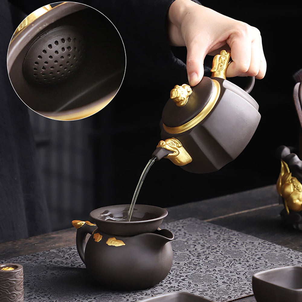 Purple Clay Black Gold Dragon Chinese Tea Set