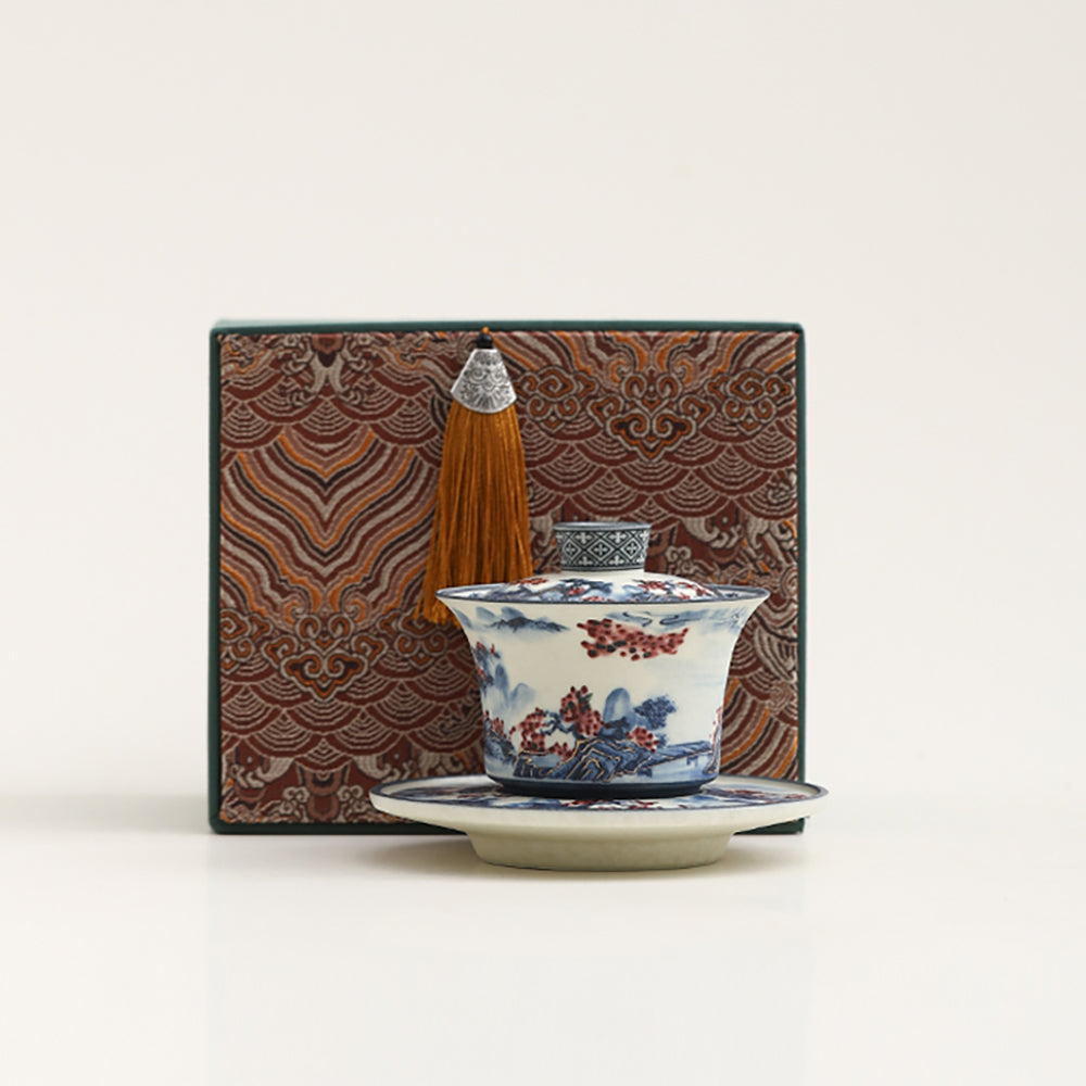 Blue And White Landscape Porcelain Gaiwan