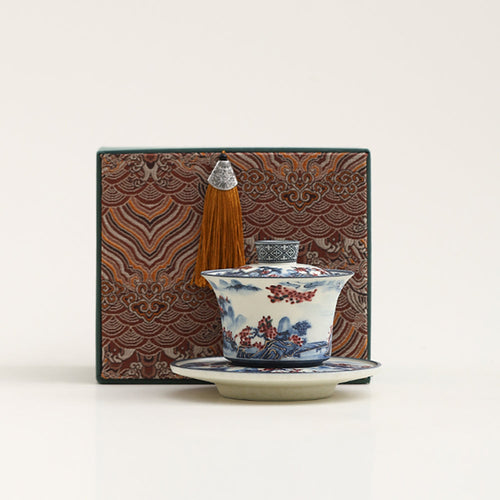 Blue And White Landscape Porcelain Gaiwan