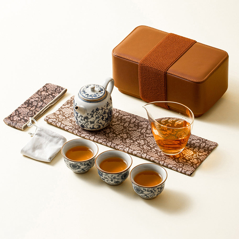 Blue And White Ruyao Porcelain Travel Tea Set