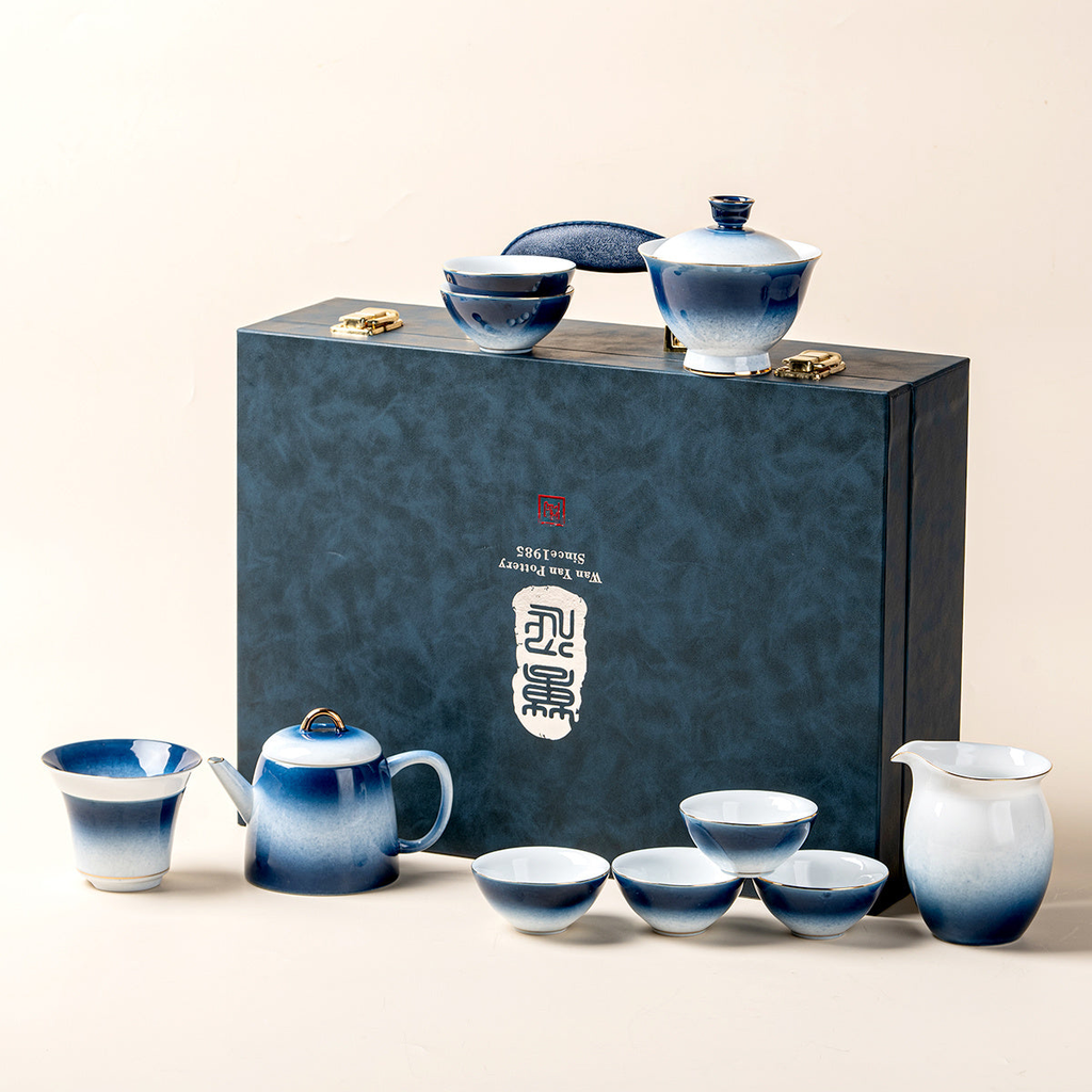 Gradient Blue Jade Porcelain Tea Set