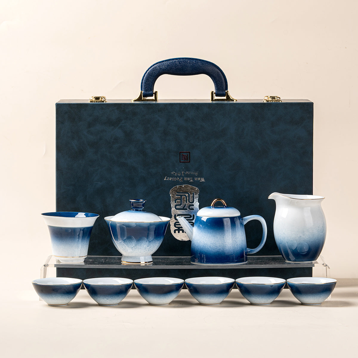 Gradient Blue Jade Porcelain Tea Set