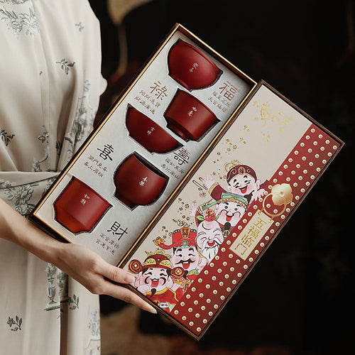 Ceramic Five Blessings Gongfu Tea Cup Set