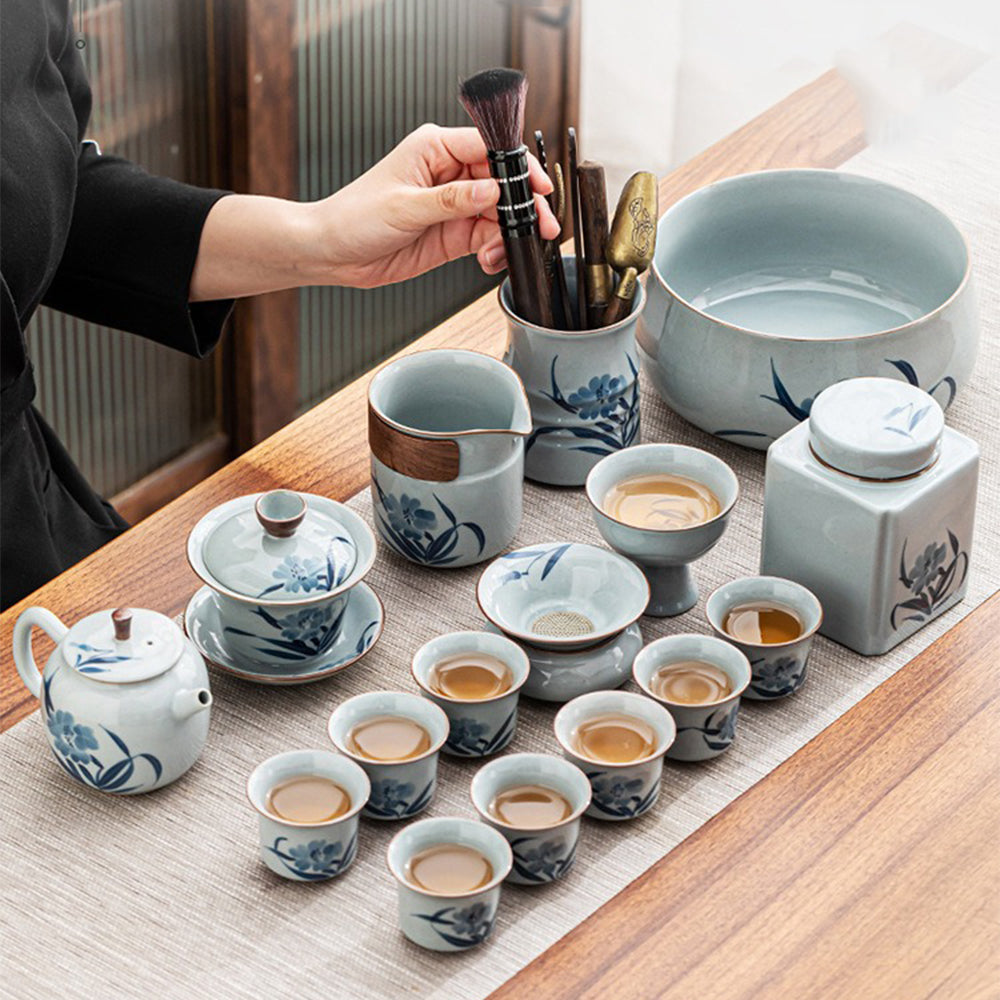 Hand Drawing Orchid Chinese Tea Set