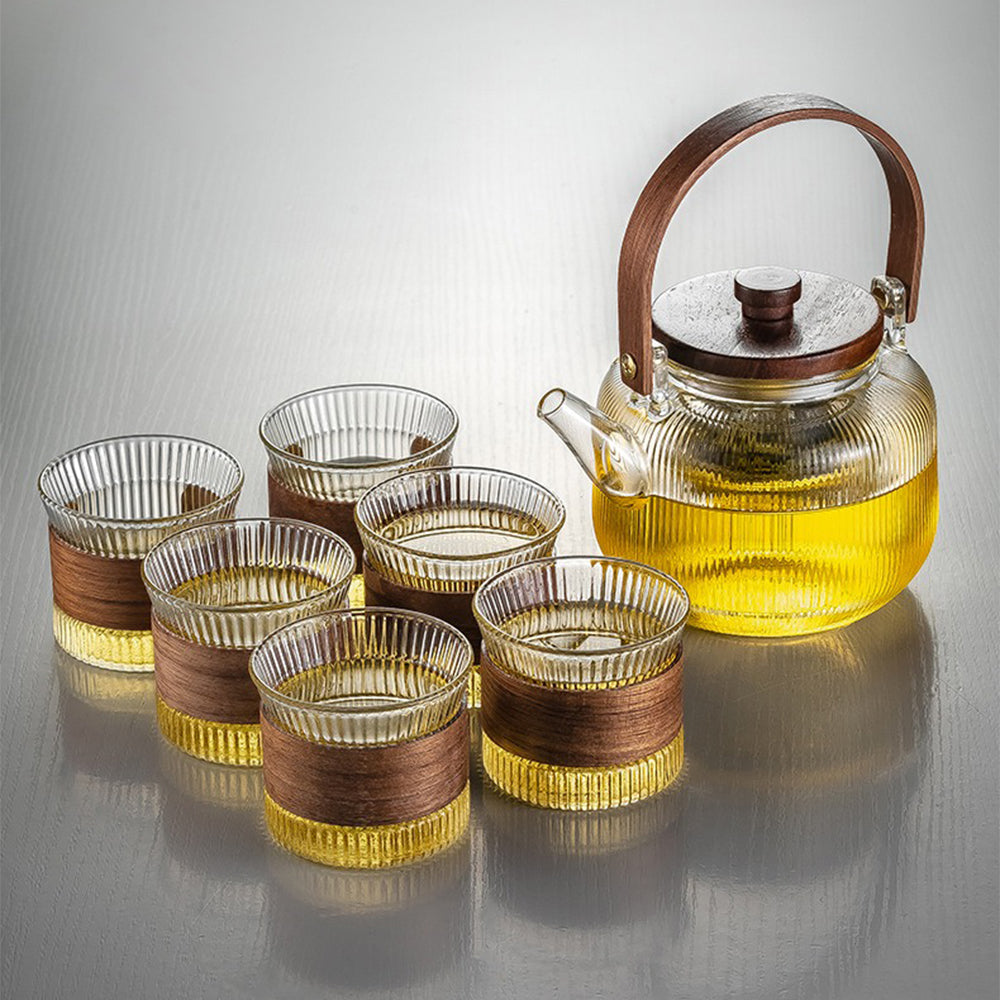 Glass Flower and Fruit Tea Set