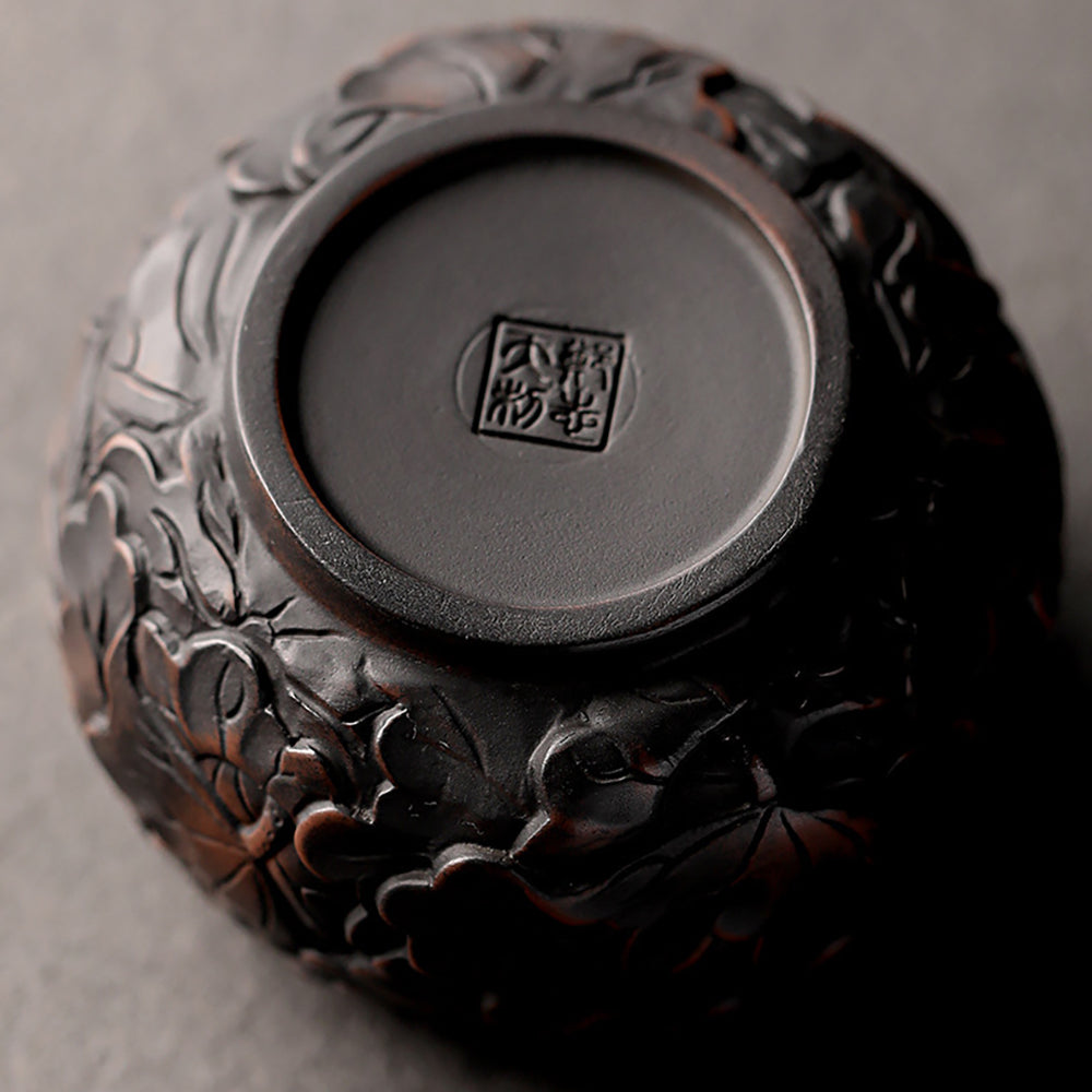 Black Pottery Relief Lotus Kung Fu Tea Cup