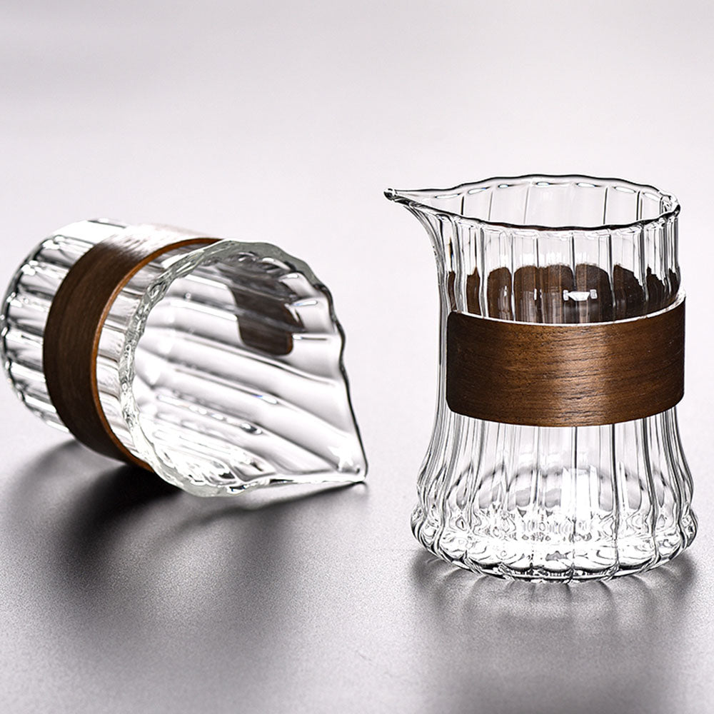 Stripes Glass Fair Cup With Bamboo Handle