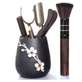 Ebony Tea Utensils Set With Ceramic Plum Blossom Holder