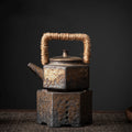 Coarse Pottery Hexagon Teapot With Candle Warmer