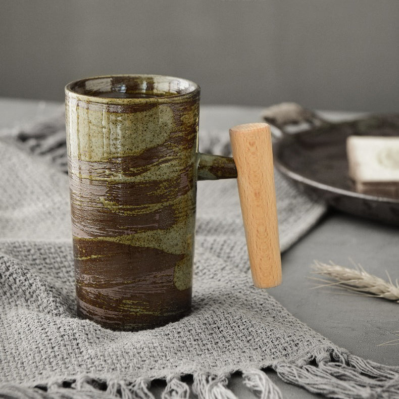 Vintage Japanese Mug with Wooden Handle