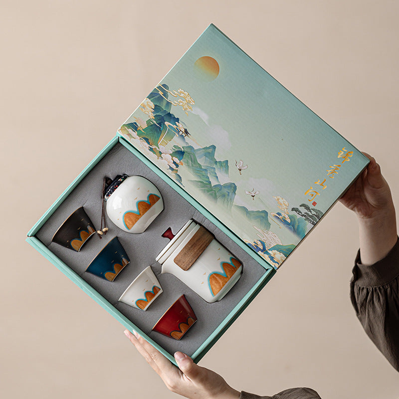 Thousand Miles Chinese Tea Set – 6-Piece with 4-Color Cups