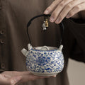 Ru Kiln Porcelain Chinese Teapot – Beige Glaze with Floral Motif, Traditional Chinese Style